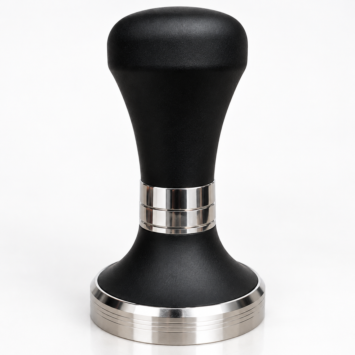 Tamper negro 58 mm con anillos de acero inoxidable